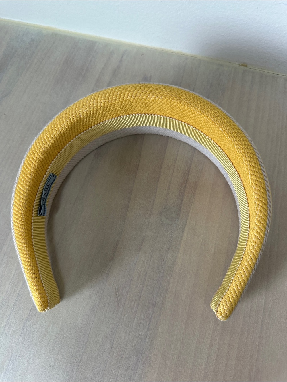 AUTHENTIC Prada Yellow & White Embroidered Logo Padded Headband - Bold Logo - Picture 4 of 6